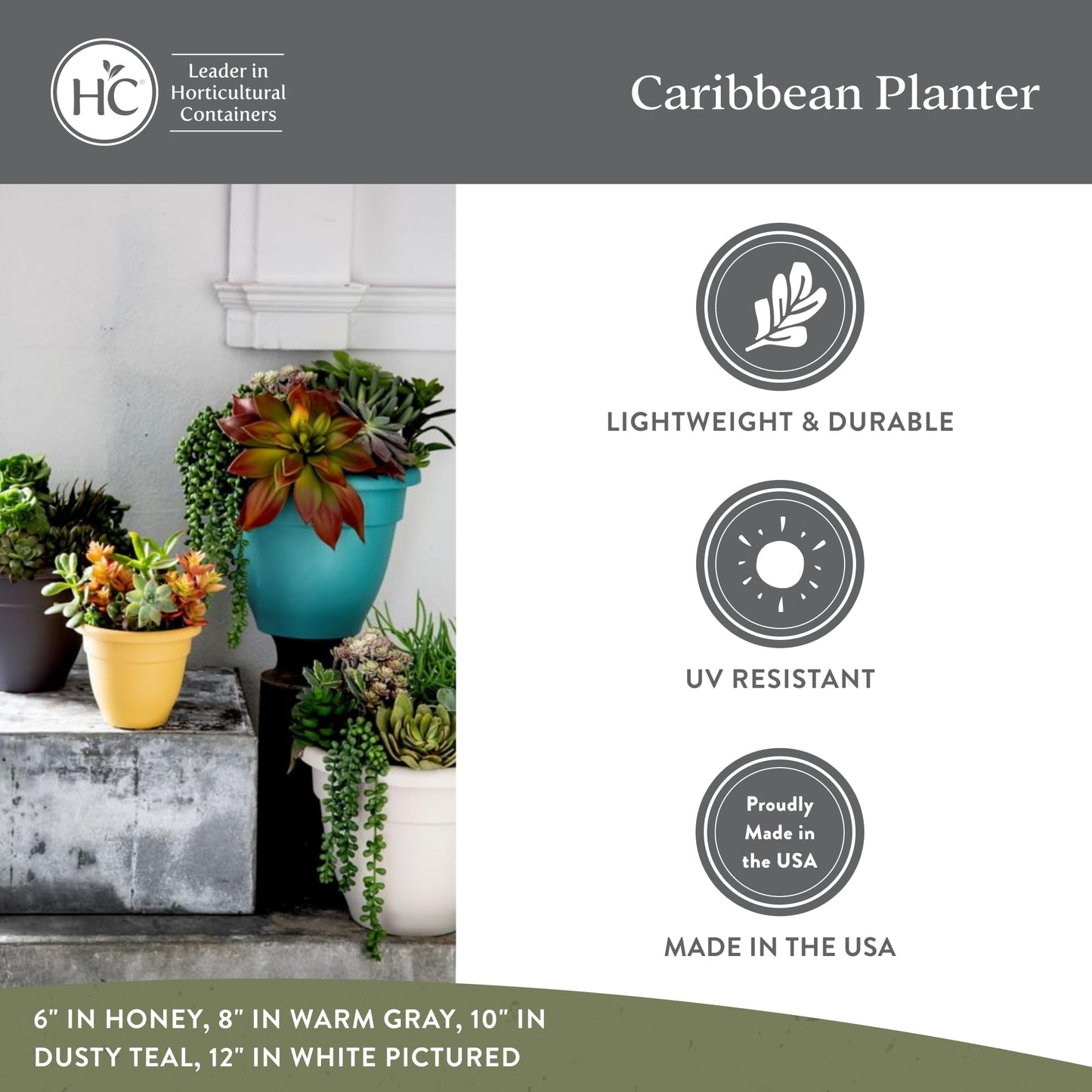 The HC Companies Caribbean Planter Pot - Outdoor & Indoor Plant Pot with Drainage Hole & Plug - Rolled Rim Plastic Pots for Plants & Flowers - Decorative Plant Pot (16" Pink Rose, Pack of 1)