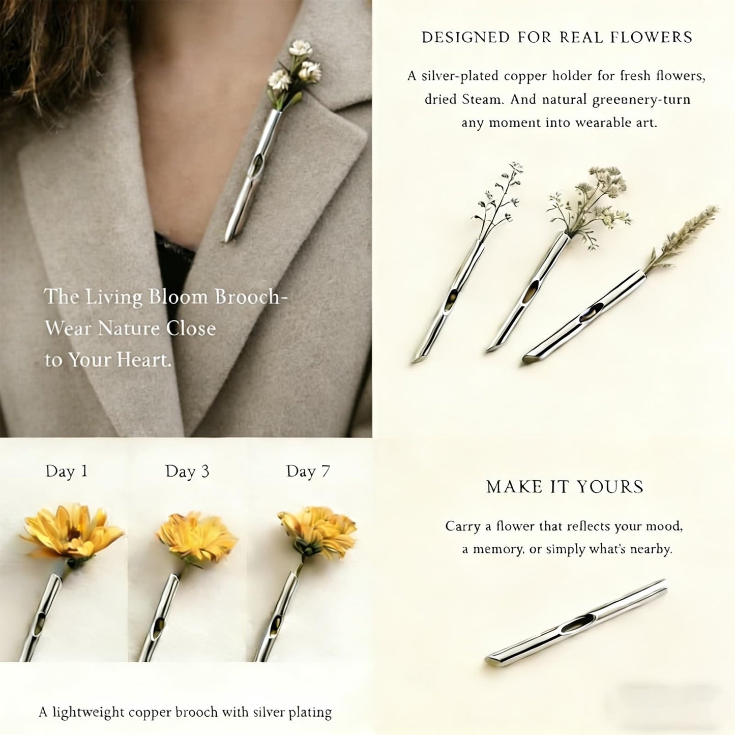 A Kind Brooch - Every Bloom Tells a Different Story, Branch-Shaped Flower Insert Brooch, DIY Elegant Jewelry for Women Men (3pcs)