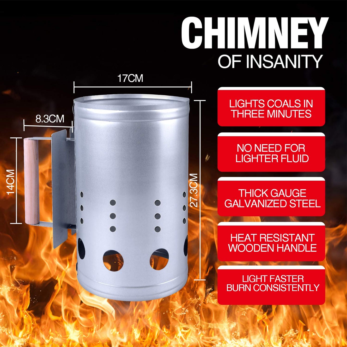 homenote Rapid Charcoal Chimney Starter Set Fireplace Accessories Lighter Cubes BBQ Heat Resistant Gloves Blower BBQ Tools（11.5" x 7" x 7"）