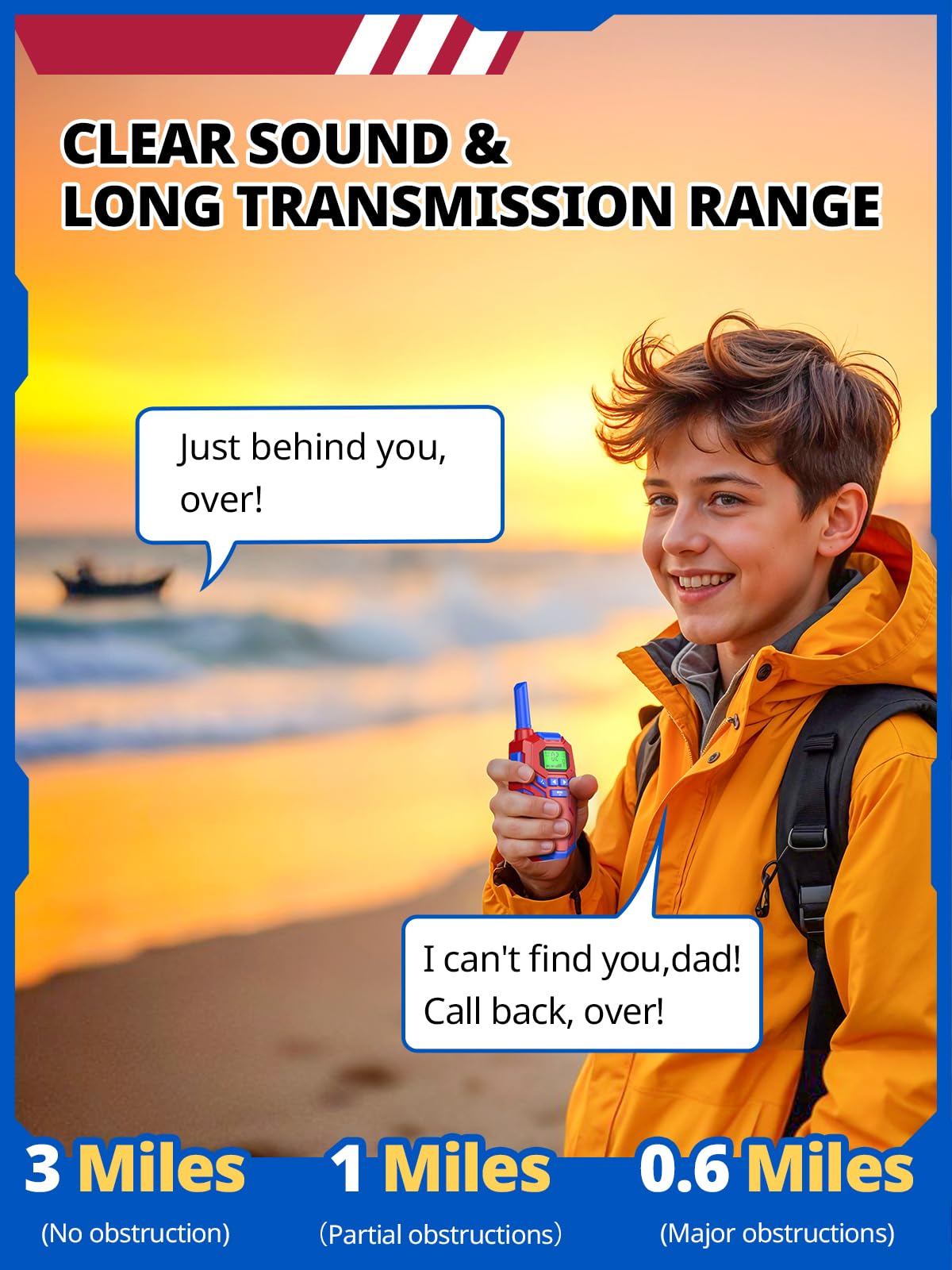 Inspireyes Walkie Talkies for Kids Rechargeable, Long Range 2 Way Radio, Outdoor Camping Games Toy Birthday Xmas Gift for Boys Age 7-12, 2 Pack