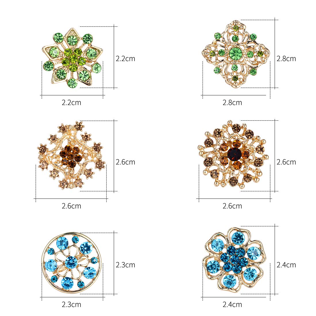 MEEJOA Brooches and Pins for Women Fashion, Multicolor Rhinestone Crystal Flower Brooch Pins for Crafts and DIY Wedding Bouquet Small Brooches Set