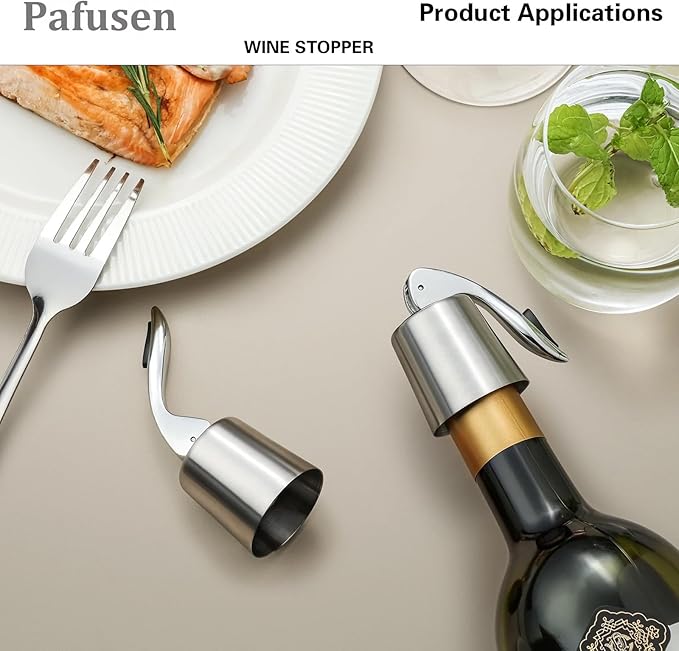 Pafusen Wine Stoppers Set of 2, Stainless Steel Wine Bottle Stopper with Silicone Seal, Reusable Wine Freshness Keep, Wine Saver Wine Bottle Sealer Stopper, Wine Accessories Gift (Polished)