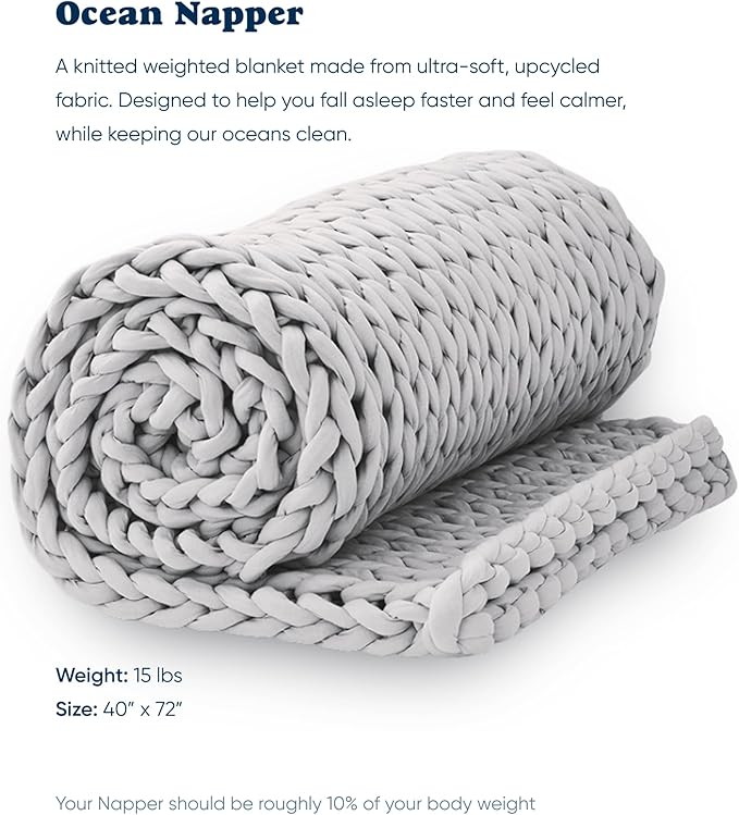 Bearaby Weighted Blanket 15 lbs (40"x72") – Moonstone Grey Blanket Recycled Polyester – Eco-Friendly, Heavy Throw for Adults – Soft, Breathable, Sustainable Comfort