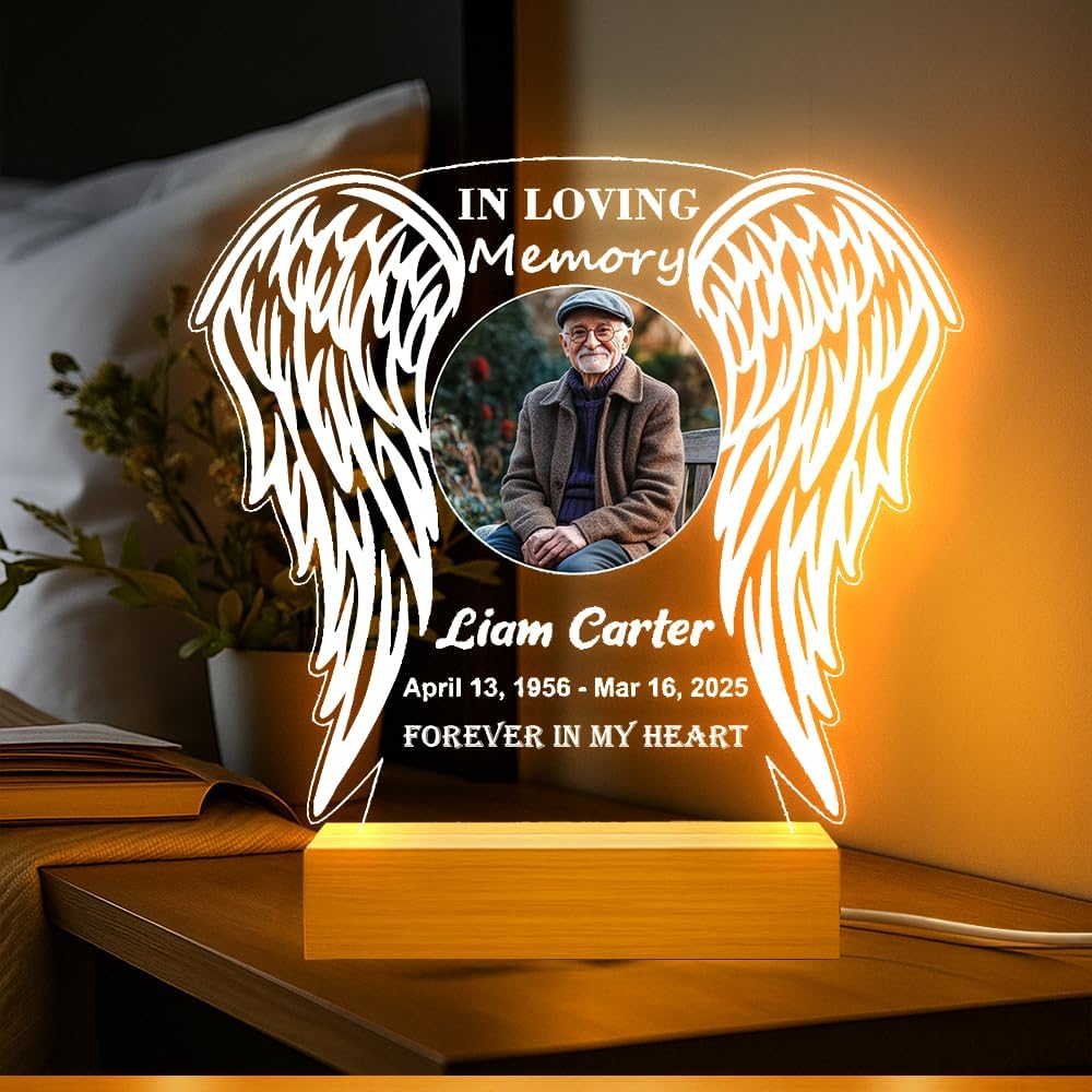 Personalized Memorial Picture Frame Night Light Lamp, Sympathy Gift for Loss of Loved One, in Memory of Dad, Mom, Husband, Sister, Friend, Funeral Mourning Ideas