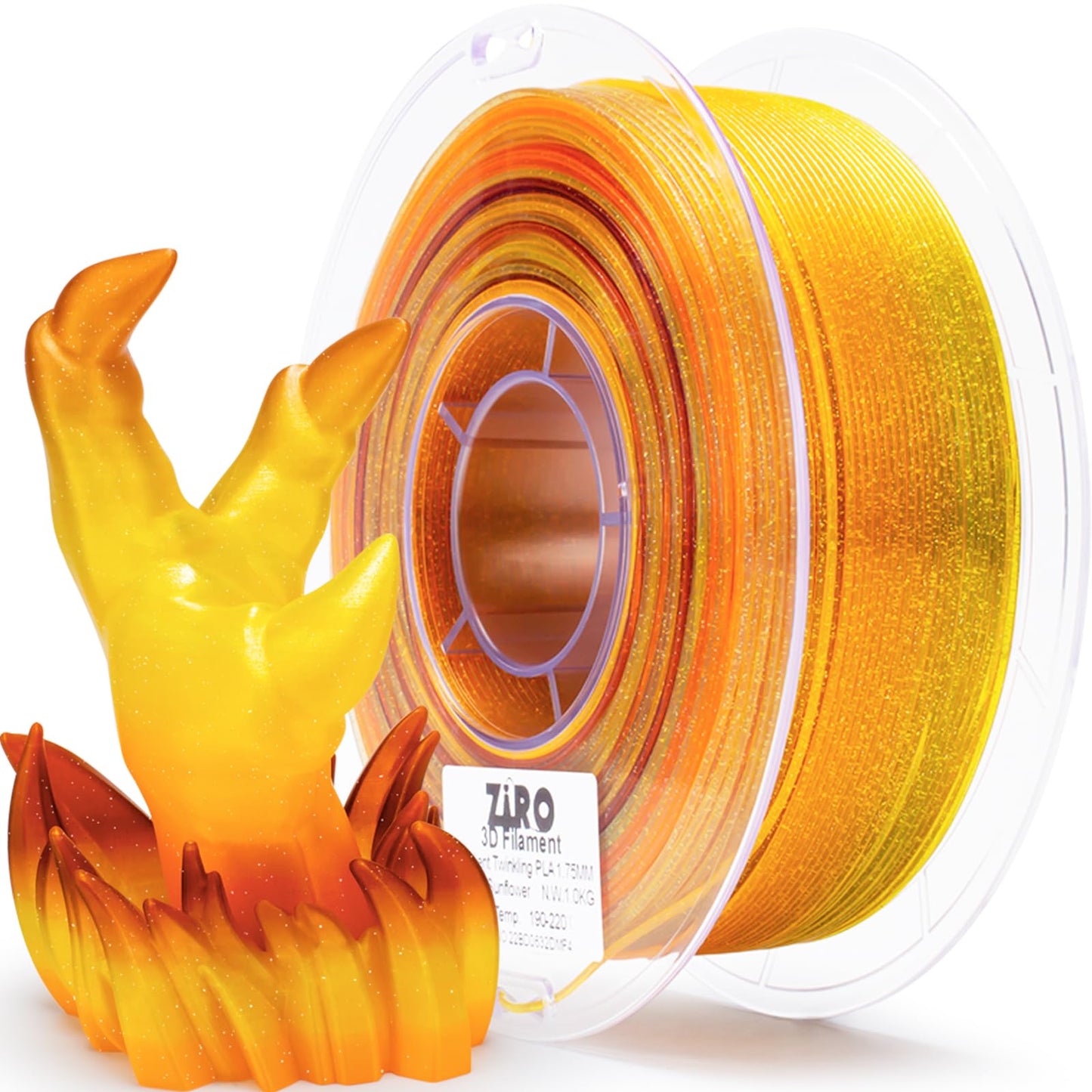 ZIRO PLA Filament 1.75mm, Fast Color Changing Twinkling PLA, Sparkle Glitter with Colorful Transluent Base, 3D Printing Material
