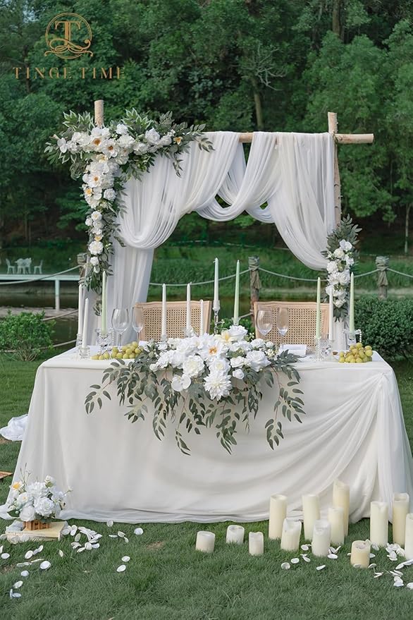 TINGE TIME Artificial Sweetheart Flower Swag with Table Cloth and Table Runner, Pack of 3 Floral Arrangement for Wedding Sweetheart Desktop Centerpiece Decoration Valentine's Day (IvoryWhite)
