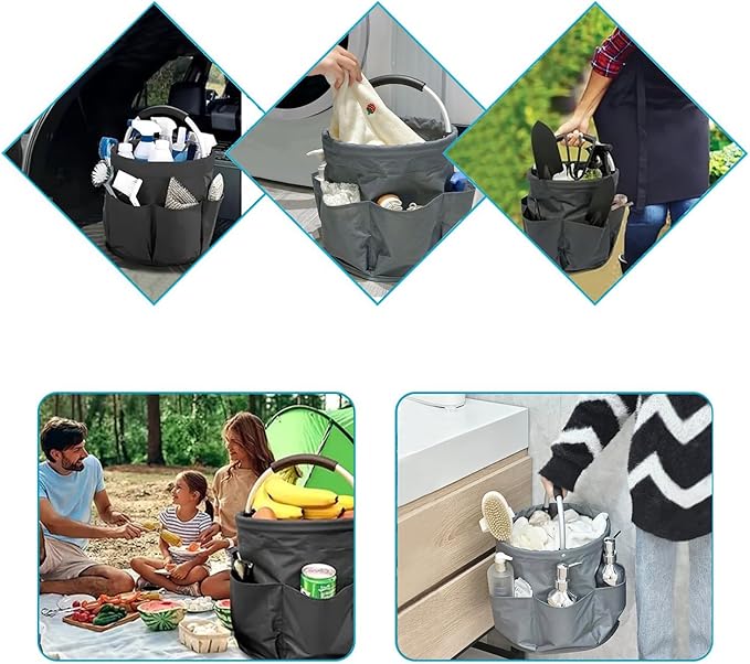 Cleaning Caddy with Handle, 17L Gardening Bucket, Cleaning Supply Caddy, Foldable Tool Storage Basket for Storing Towels (Dark Blue)