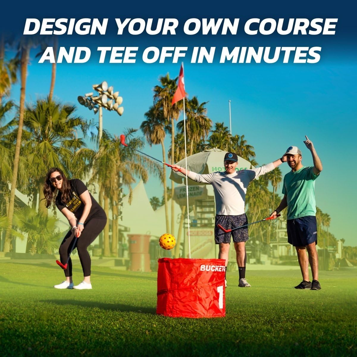 bucketgolf Original Game 3 Hole Travel Set with Clubs - #1 New Backyard Golf Game for The Yard and All Ages Adults and Kids. Beach, Park, School. (1 Right + 1 Left Club)