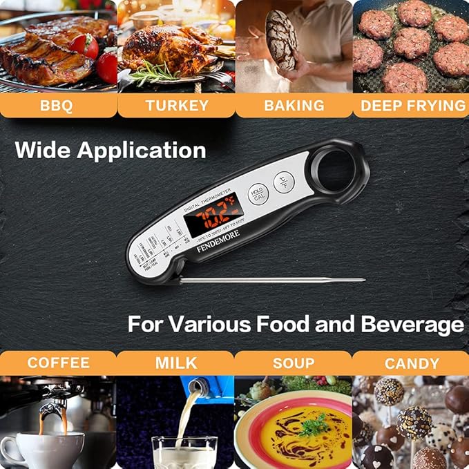 Digital Meat Thermometer, Rechargeable and Instant Read BBQ Thermometer, for Kitchen Cooking, Grilling, Candy Making, Gifts.