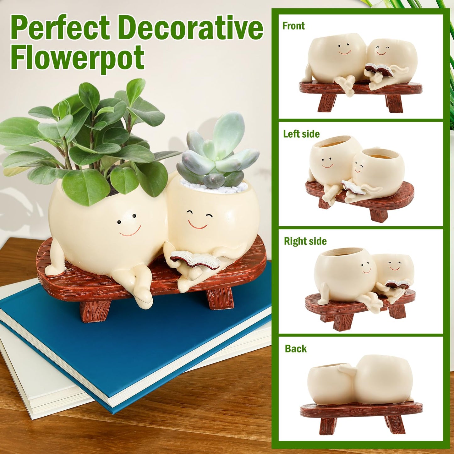 PTMTFYL Face Planter Pot, Flower Head Planter, Cute Resin Smiling Plant Pot with Drainage Hole, Chair Succulent Pots for Indoor and Outdoor Plants, Gift Ideai for Appreciation Christmas