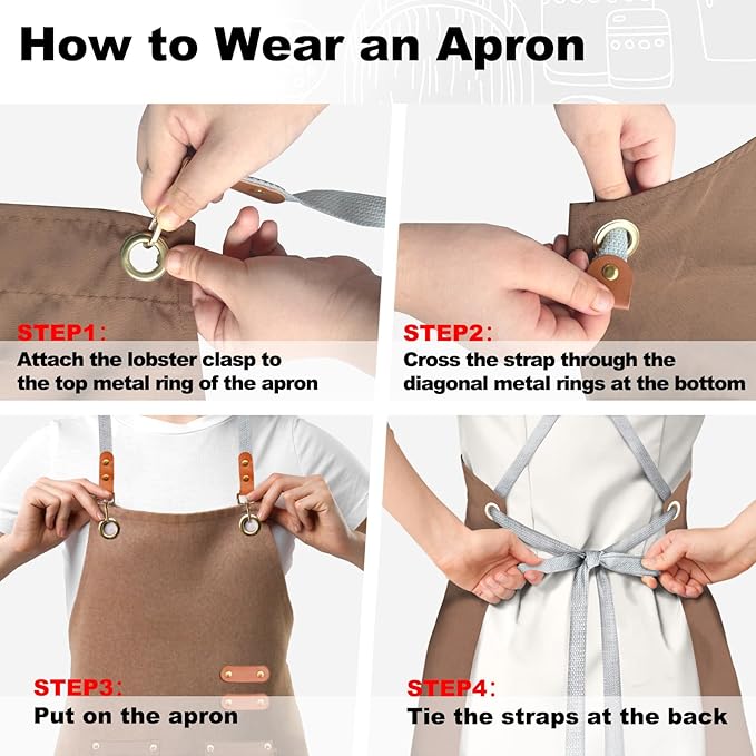 chef apron bib tool apron for man woman cross back straps with 4 pockets for kitchen cooking gardening baking working