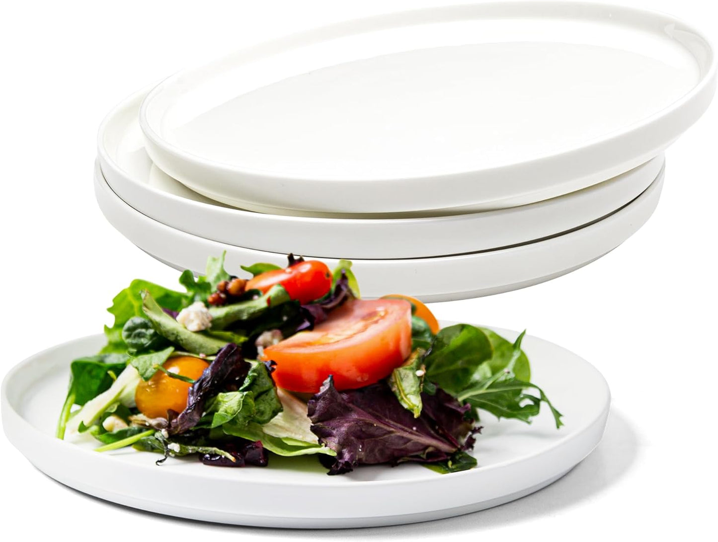 Vikko Salad Plate, Set of 4 White Plates, Dessert, Salad, Appetizer Plate, Fine Bone China, Stackable 8 Inch Dessert Plates, Dishwasher Safe