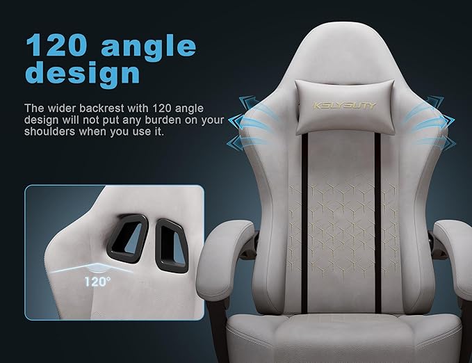Gaming Chair Breathable Leather with Pocket Spring Cushion,Wide and High Ergonomic Office Chair with Headrest,Computer Gaming Chair with Footrest for Adult and Teen,Beige