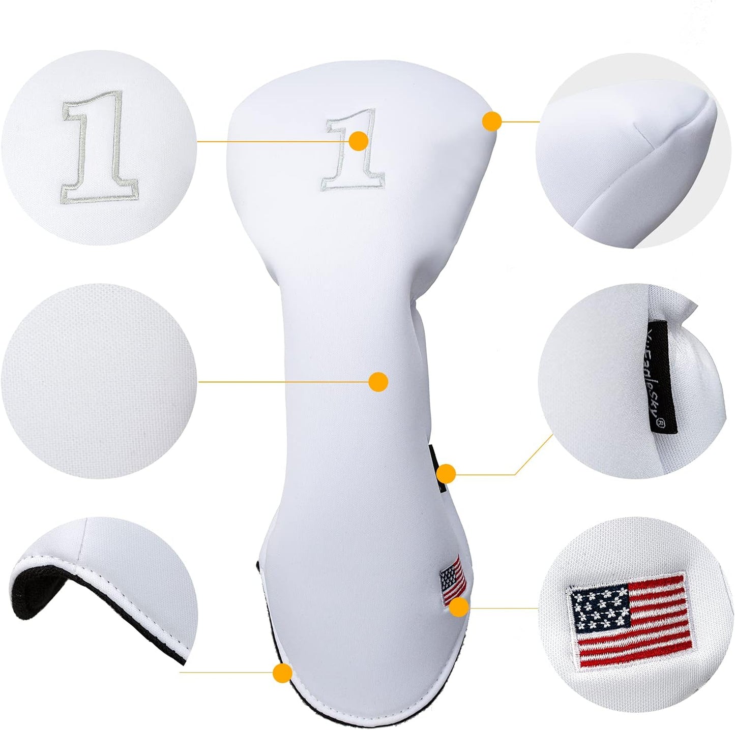 Golf Driver Head Covers 3-Pack for Men & Women - Premium PU Leather with Elephant Embroidery, Double Elastic Band (Driver/Fairway/Hybrid), Waterproof & Durable - White Grey or Black Grey