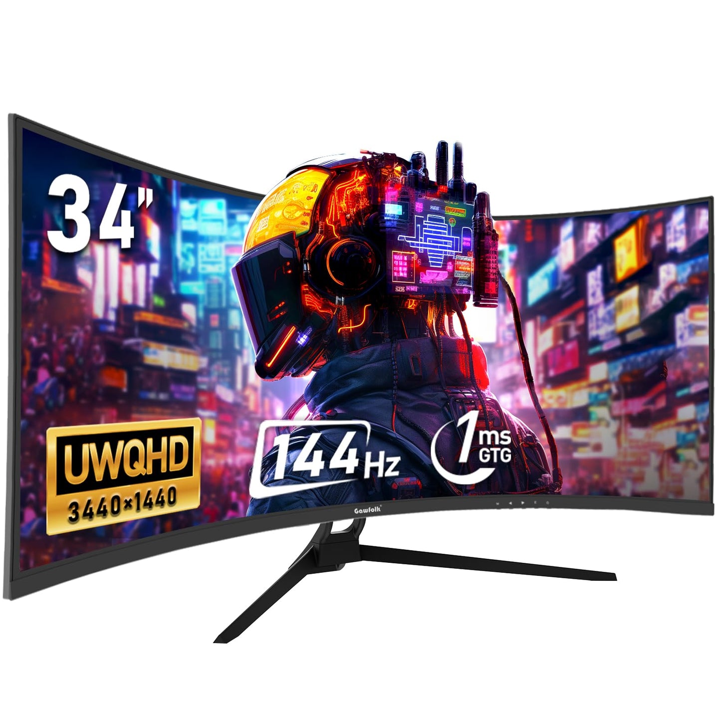 Gawfolk 34 Inch Ultrawide Curved 144Hz Gaming Computer Monitor 1500R PC Screen 21:9 UWQHD (3440x1440),Adaptive Sync,178 Viewing