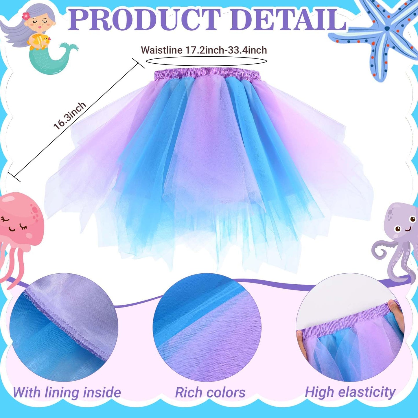 Kavoc Rainbow Costume Set Includes Rainbow Tutu Skirt Mermaid Scale Fabric Pieces Book Story Character Costume Accessories for World Book Day Cosplay Party Supplies