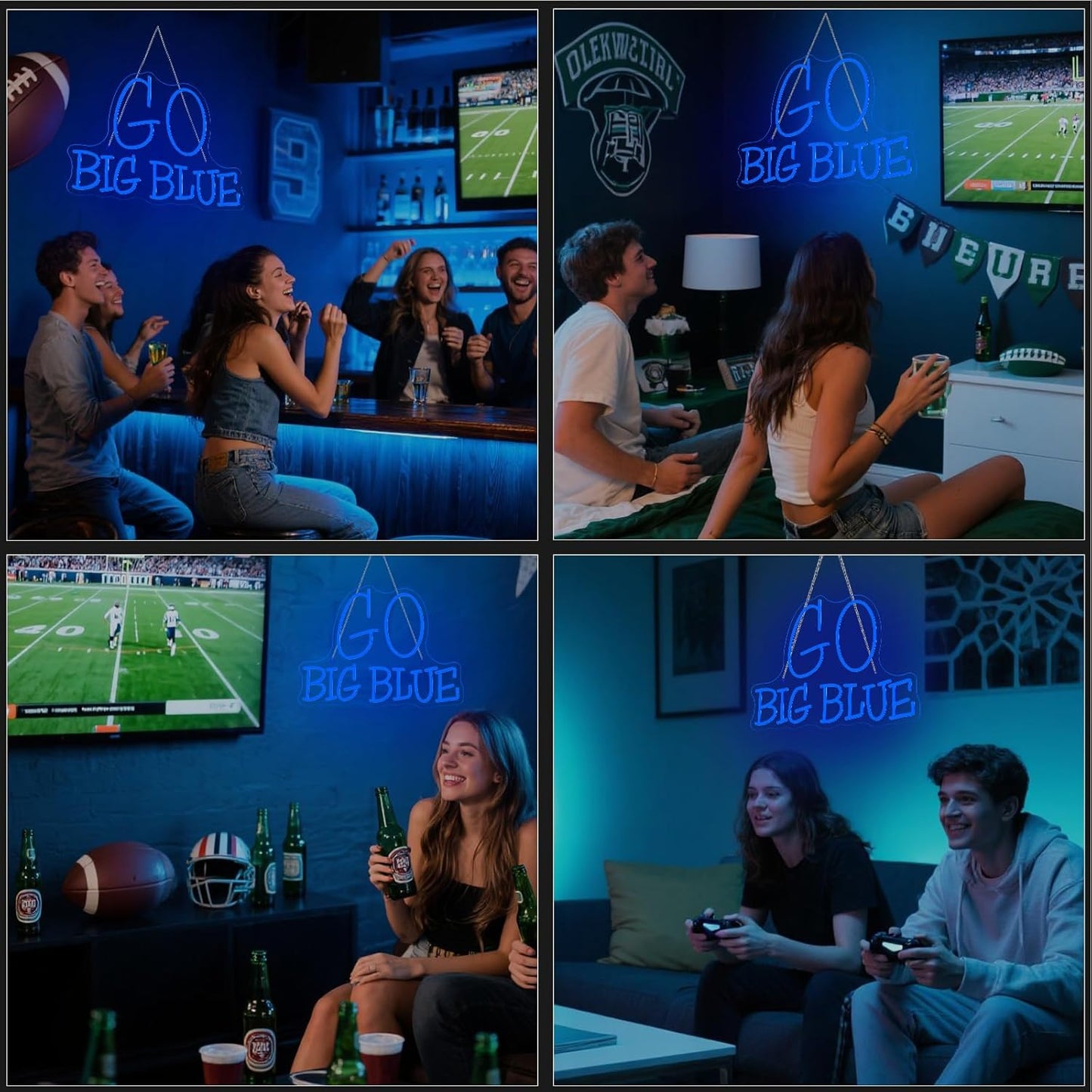 WLHOPE Go Big Blue Neon Sign Led Signs for Party Wall Decor, Neon Lights Transparent Acrylic Board Sign for Man Cave Bar Game Room Decoration