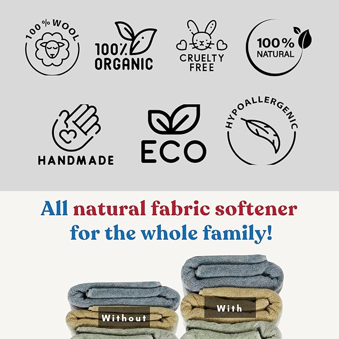 Wool Dryer Balls Organic Premium | 4 Balls XL, Ethically & Humanely Made, Natural Fabric Softener, Laundry Dryer Balls Reusable, Wrinkle Release, Organic Fabric Softener Ball, Say No! to Dryer Sheets