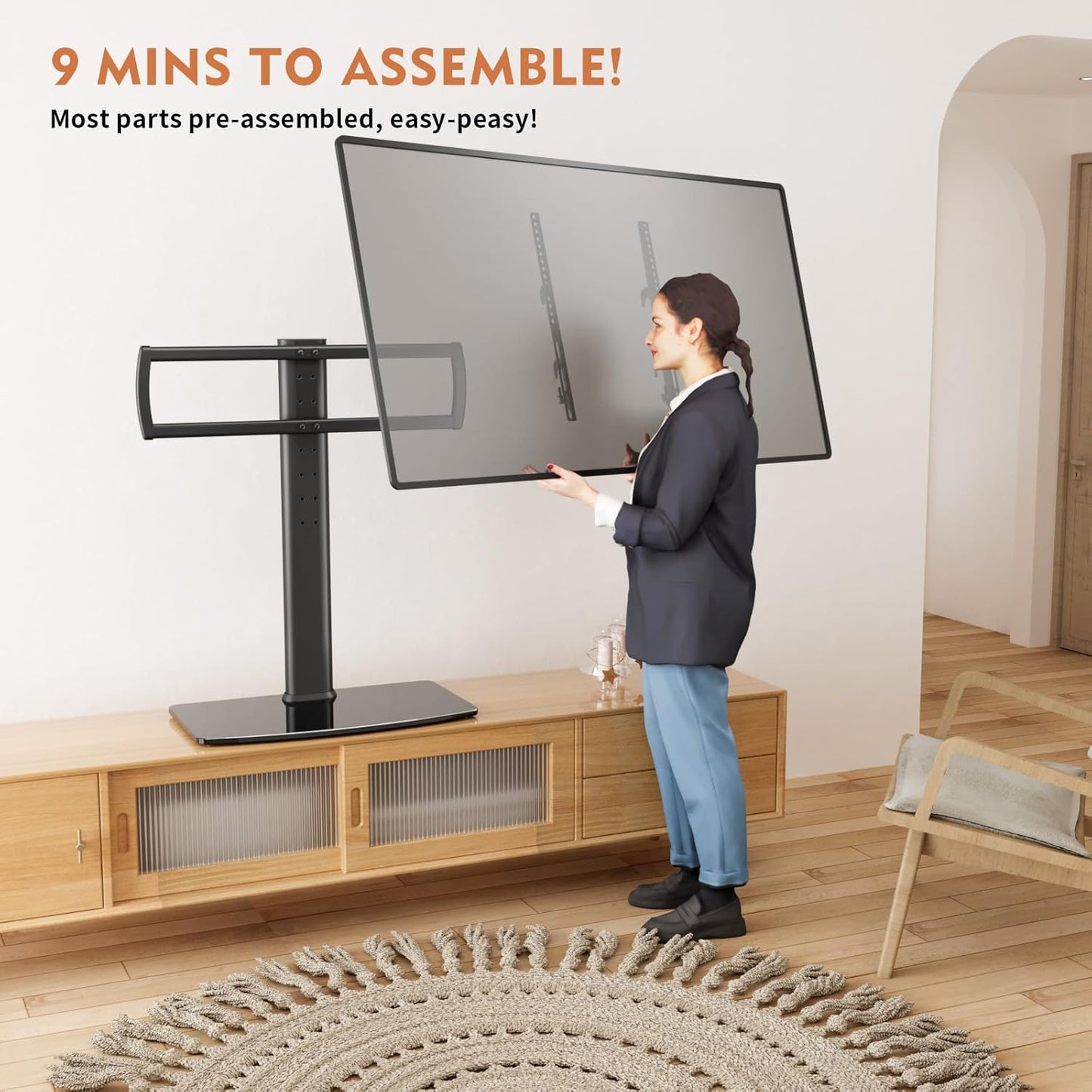 Universal TV Stand/Base Tabletop TV Stand with Wall Mount for 40 to 86 inch 5 Level Height Adjustable, Heavy Duty Tempered Glass Base, Holds up to 132lbs Screens, HT03B-003