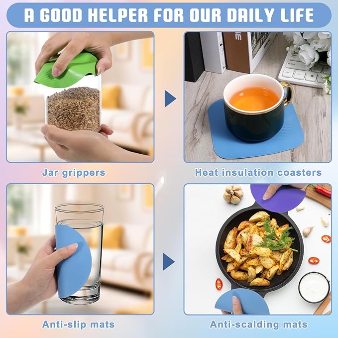 12PCS Rubber Jar Opener Pads Set 5 Inch Round Bottle Jar Opener Multi-function Silicone Bottle Openers Round Heat-insulated Non-Slip Gripper Pads for Seniors Weak Hands Easy Opening