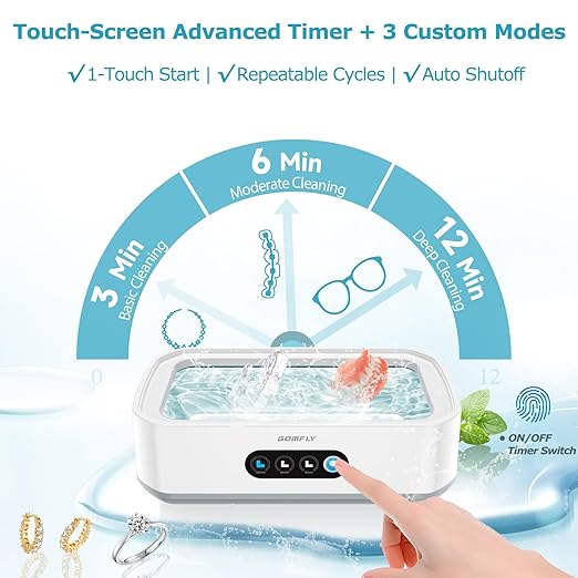 Ultrasonic Jewelry Cleaner Machine, 49kHz Mini Ultrasonic Cleaner for Glasses, Jewelry, Rings, Earrings, Eyeglasses, Retainers, Dentures, 22 oz 304 Stainless Steel Tank, 3 Cleaning Modes