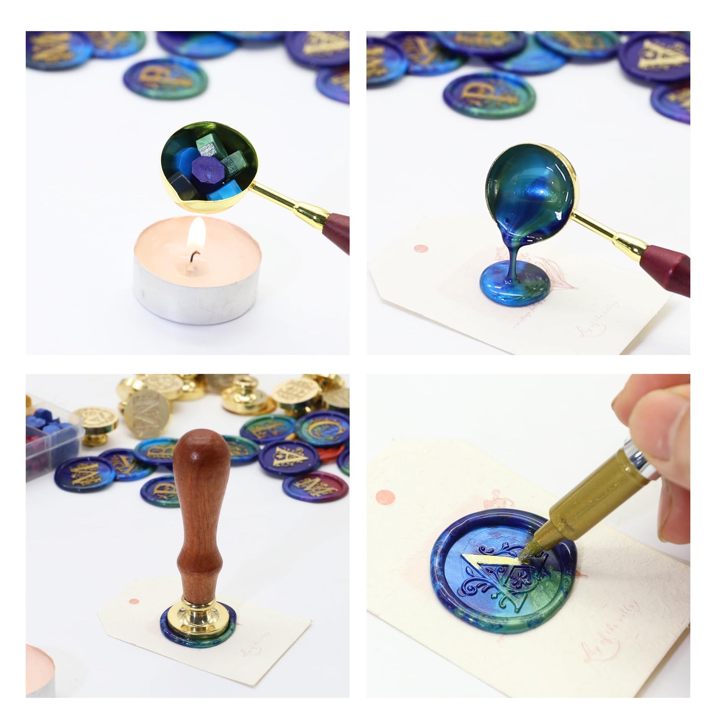 Letter Wax Seal Stamp Kit, SWANGSA 3D Floral Initial Alphabet M Sealing Stamp and 200pcs Sealing Wax Beads Kit for Wedding Invitations Cards Envelopes