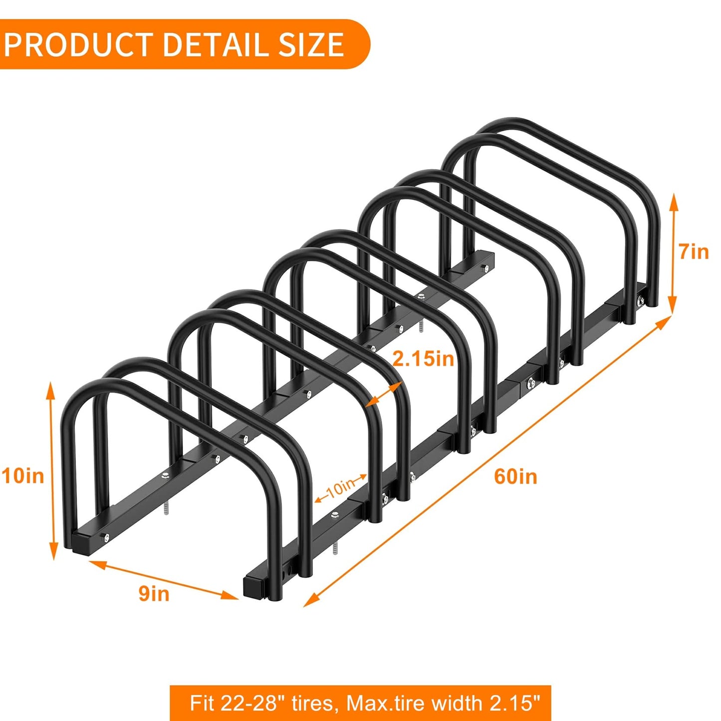 WALMANN 5 Bikes Floor Bike Stand, Bike Parking Rack Garage Bike Storage Stand Indoor/Outdoor 22-28" Wheel Stand, Max. Tire Width 2.1"