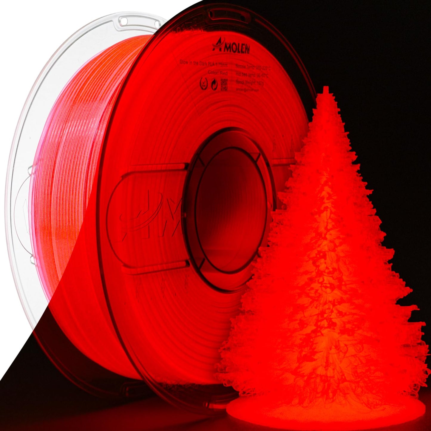 AMOLEN 3D PLA Printer Filament, 1.75mm Glow in The Dark Red PLA Filament for 3D Printing, Best with UV Lamps, 1kg Spool (2.2lbs)