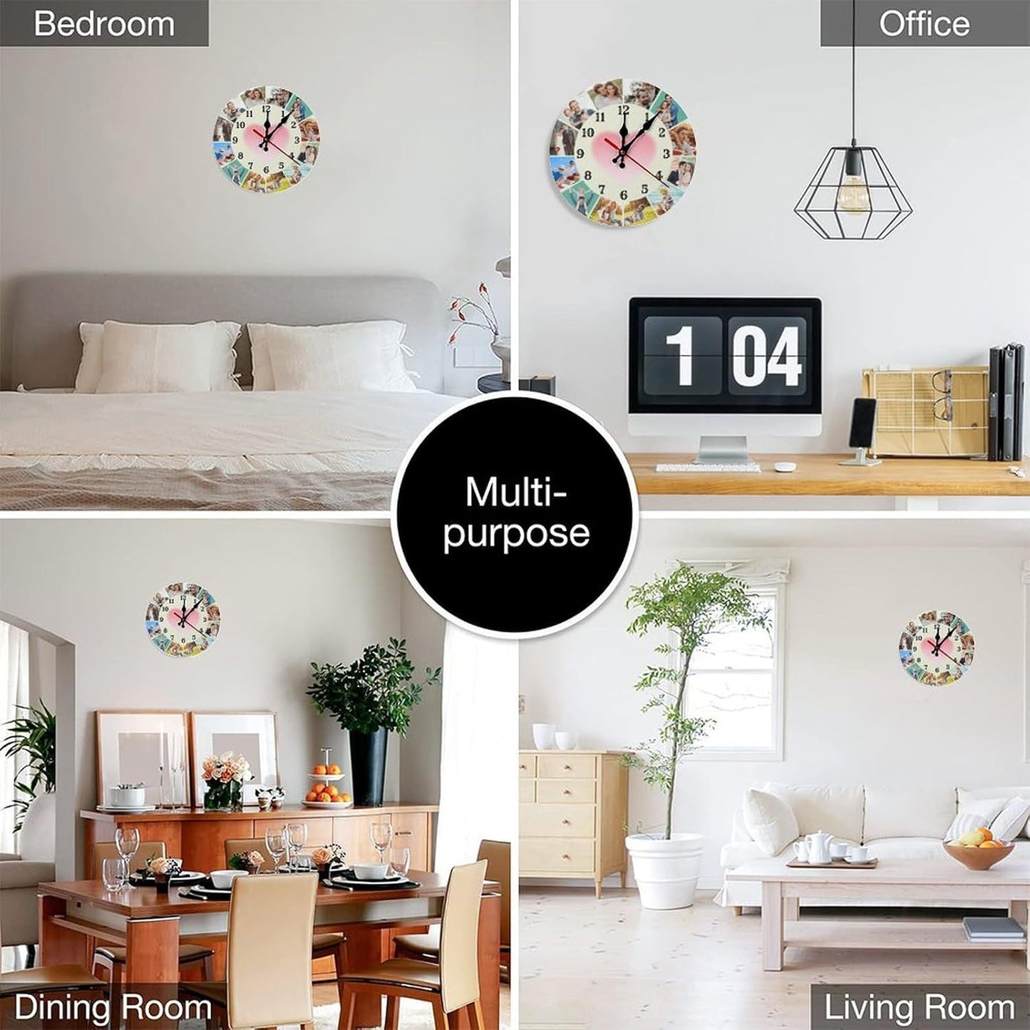 Custom Wall Clock,Personalized Wood Clock add Your Photo/Text,Customizable Silent Round Decoration for Kitchen Bathroom 10inch style7