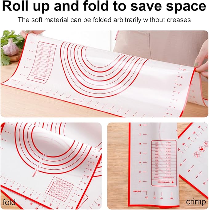 XL Silicone Pastry Baking Mat 19" x 27" with Measurements – Non-Slip Non-Stick Reusable Dough Rolling Mat for Cookies, Bread, Pizza, Pie Crust & Fondant – Oven Safe & Easy to Clean Baking Sheet