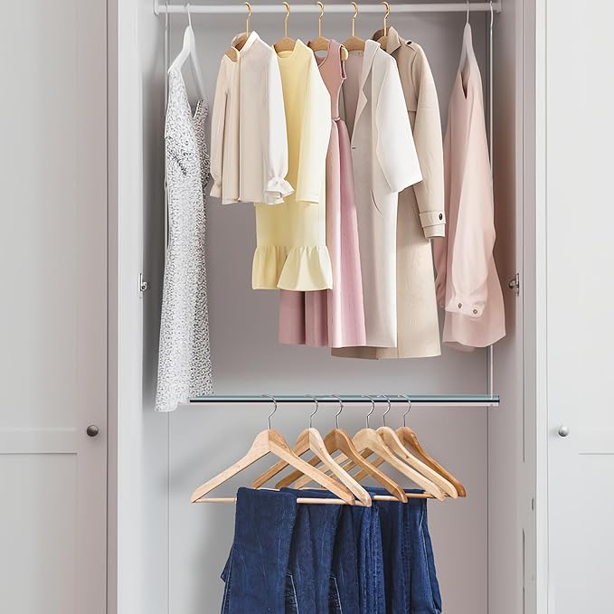 Hanging Closet Rod, 17-29In Adjustable Width and Up to 37In Height Adjustable Closet Rod Extender, Double Closet Rods Hanging Bar, Space-Saving Tension Hanging Organizer, Chrome, 2 Pack