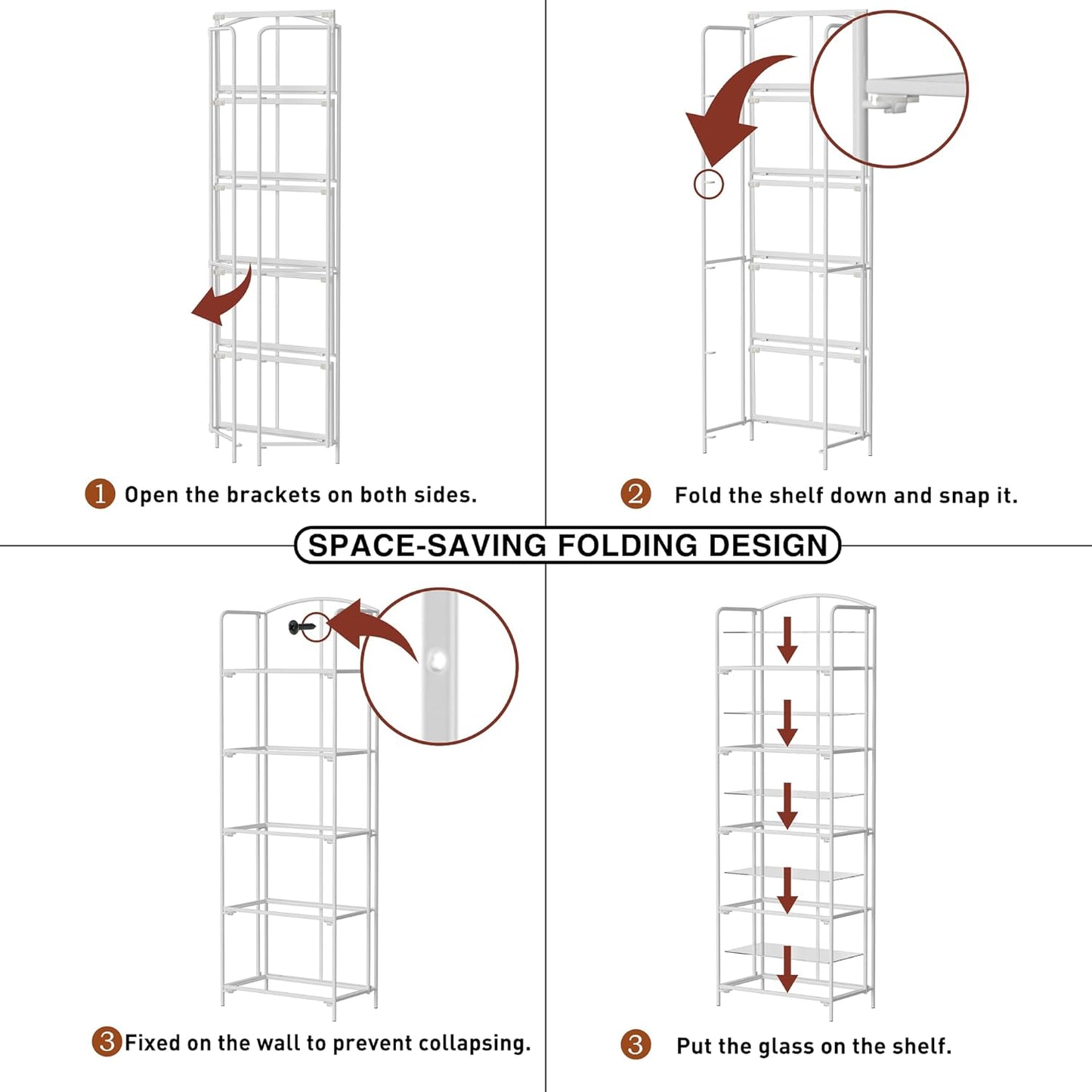 Crofy No Assembly Folding Bookshelf for Living Room, 5 Tier White Collapsible Book Shelf for Home Office, Portable Bookcase Storage Organizer