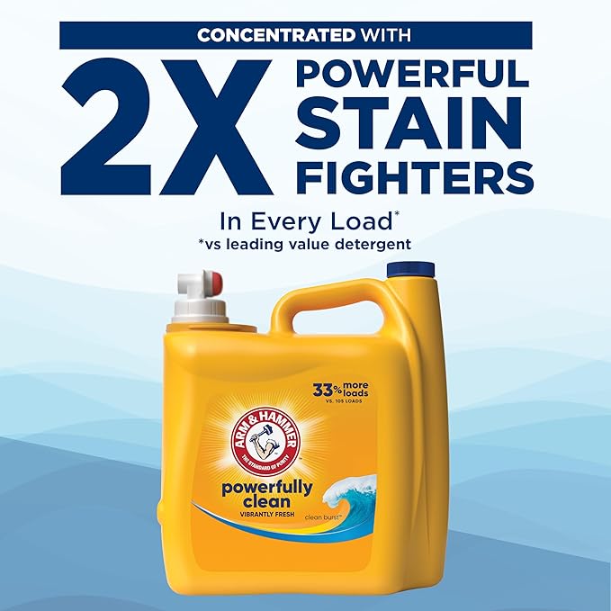 ARM & HAMMER Liquid Laundry Detergent, Clean Burst Fresh, 170 fl oz, 170 Loads, HE Laundry Detergent Liquid
