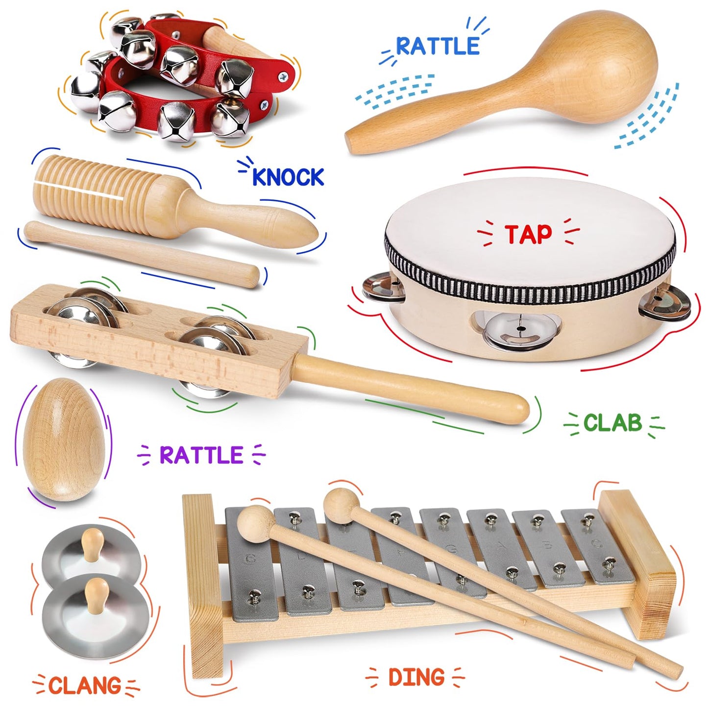 LOOIKOOS Toddler Musical Instruments International Natural Wooden Music Set for Toddlers and Kids - Eco Friendly Preschool Educational Musical Toys with Storage Bag