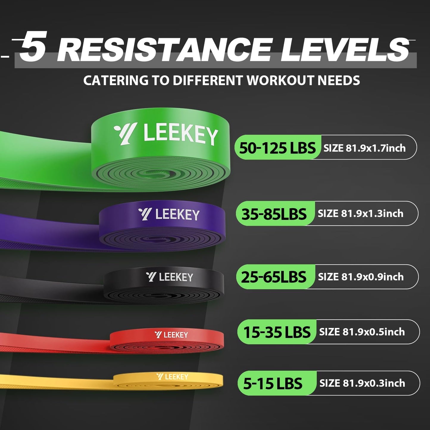 LEEKEY Resistance Bands, Exercise Bands with Handles,Pull Up Assist Bands - Band Set with Door Anchor - Bands for Working Out,Band for Men and Women Fitness Training,Home Workouts