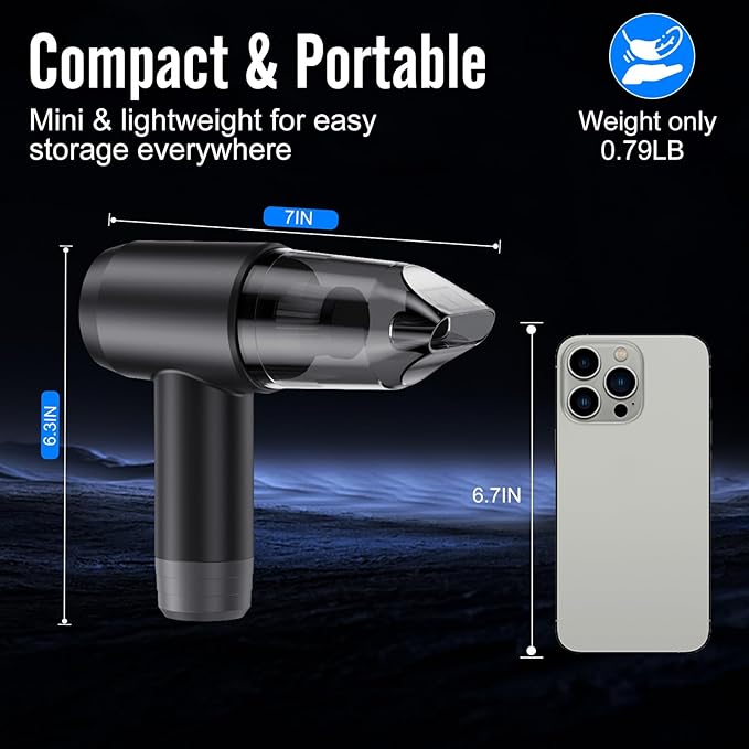 Fanisic Car Vacuum Handheld Vacuum Cleaner/Air Duster, 18000PA Strong Suction with Brushless Motor, Rechargeable Dust Buster/Hand Pump Low Noise for Car Detailing Home Office Cleaning