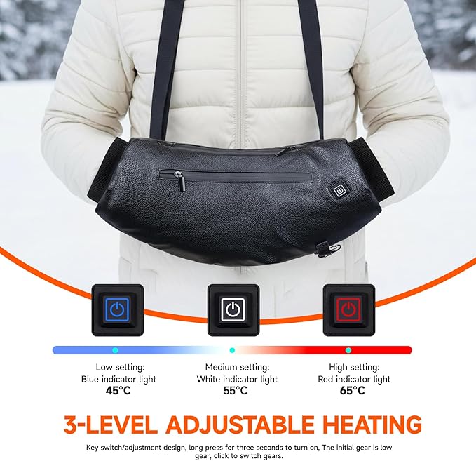 Heated Hand Warmer Pouch, PU Leather Electric Heated Hand Muff, With10000mAh Rechargeable Power Bank Hand Warmer, 3 Levels Heating for Football, Hunting,Fishing,Camping.(Power Bank Included)
