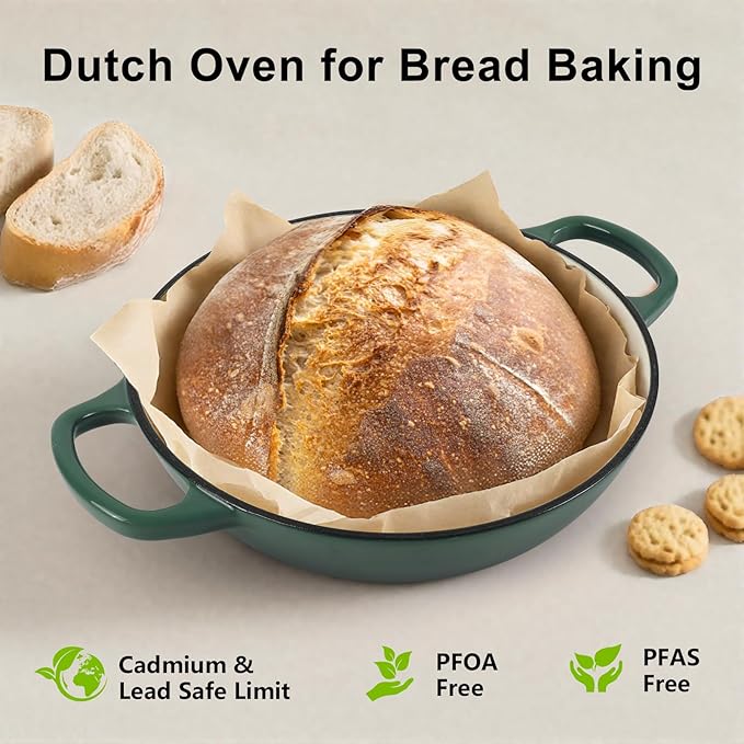 6QT Bread Dutch Oven Pot with Lid, Enameled Cast Iron Dutch Oven for Sourdough Bread Baking, Roasting, Stewing and Soup, Non-Stick Enamel Cookware for Oven/Stovetop, Perfect for Homemade Bread, Green
