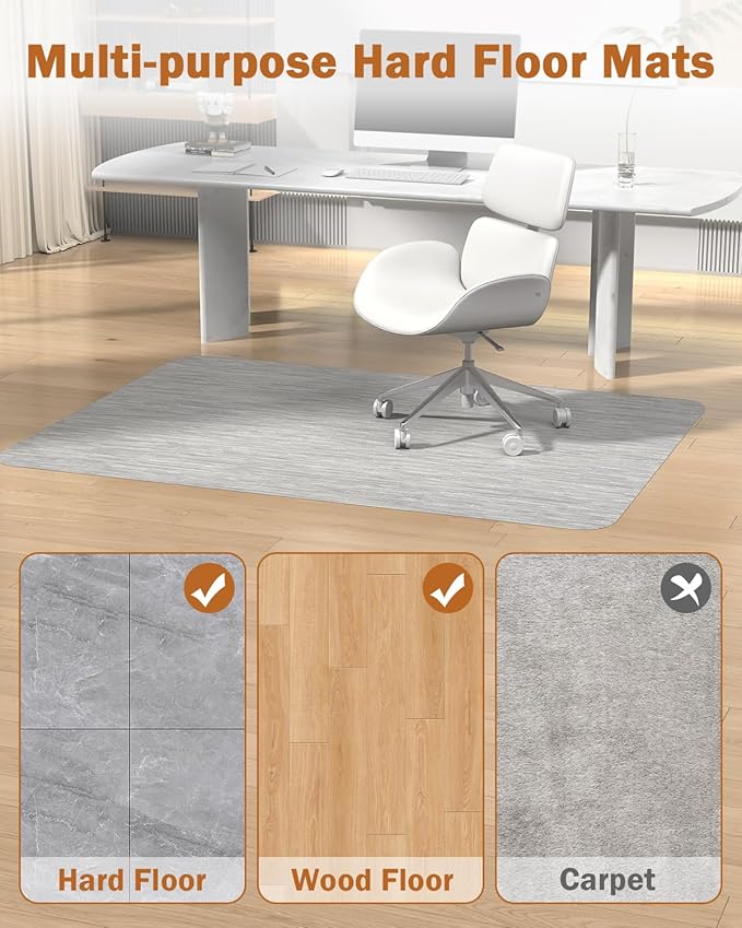 Blvornl Office Chair Mat for Hardwood Floor, 35.4"*47.2" Desk Computer Chair Mat for Hard Wood, Large Anti-Slip Hard Floor Protector, PVC Mat Desk Rug for Office and Home Silver Grey