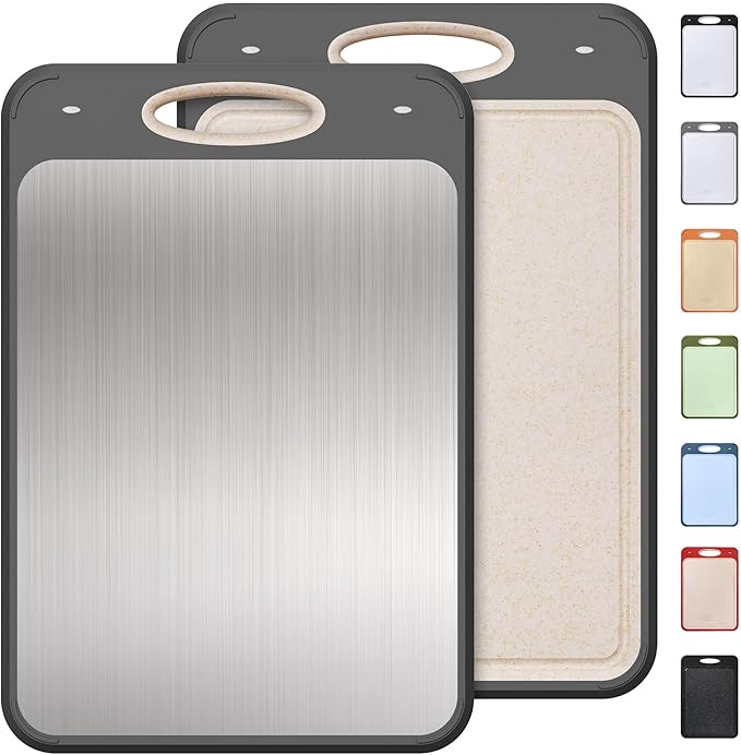 2 in 1 Stainless Steel Cutting Board with Handle Chopping Large Big Small Metal Meat Butcher Block Not Titanium Madera Glass Marble Stone Kitchen Tablas Cocina Cortar Picar Regalos Mujer Mama Abuela
