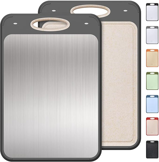 2 in 1 Stainless Steel Cutting Board with Handle Chopping Large Big Small Metal Meat Butcher Block Not Titanium Madera Glass Marble Stone Kitchen Tablas Cocina Cortar Picar Regalos Mujer Mama Abuela
