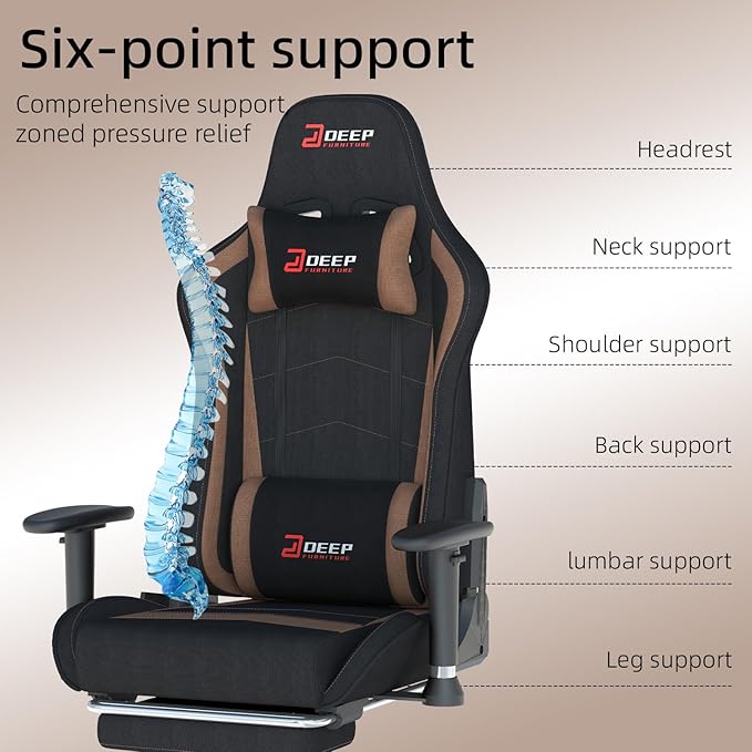 Fabric Gaming Chair, Skin-Friendly and Breathable, Manufactured by A Reputable Manufacturer, Safe and Stable, Specially Designed for Gaming.with Footrest Mg(1005-Brown)