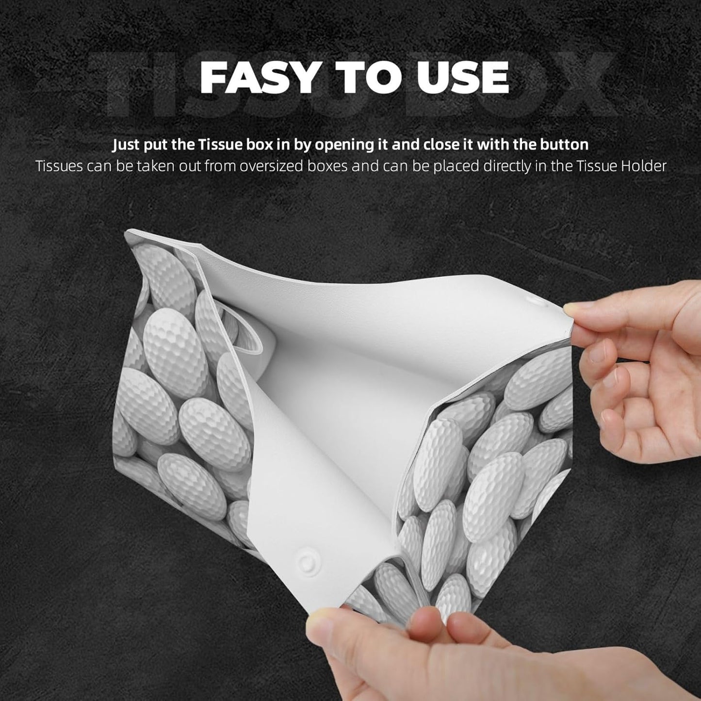 Tissue Box Cover Sport Golf Ball Rectangle PU Leather Tissue Box Holder for Car Bathroom Bedroom Desk Tabletop Decor