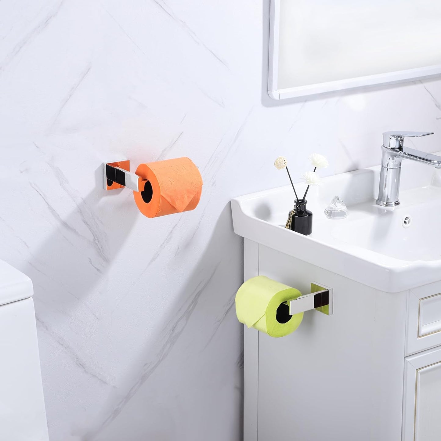 LANC Chrome Toilet Paper Holder, Bathroom Silver Toilet Paper Roll Holder Wall Mounted for Kitchen Office Modern Toilet Tissue Holder Stainless Steel Polished Left and Right 2 Pack, A8807CP-LRP2