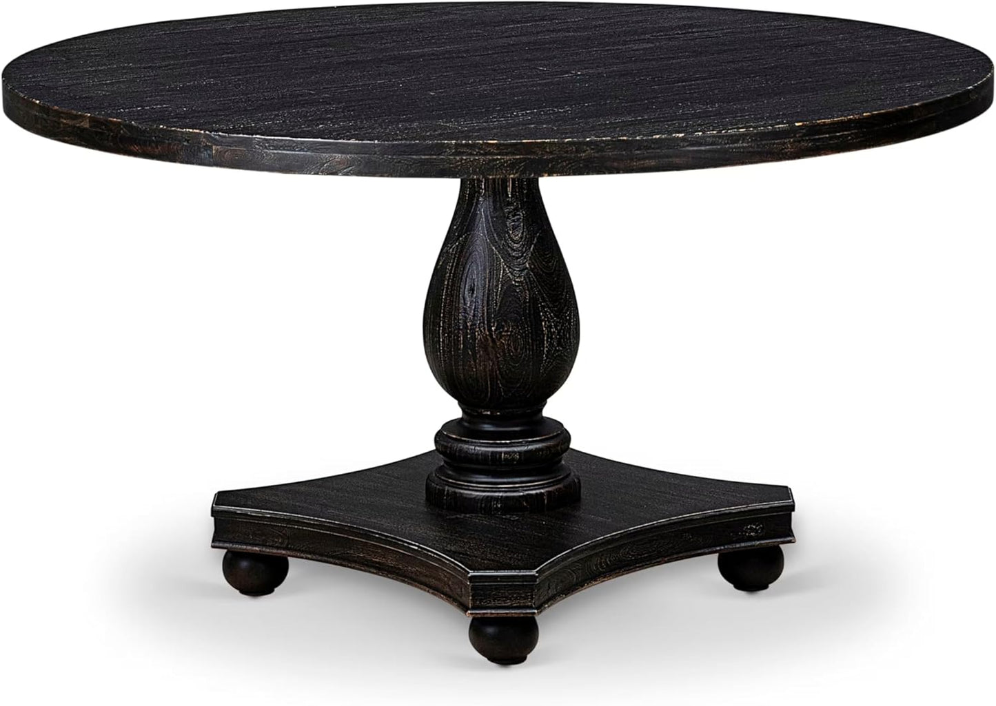 I52-11-TP Wooden Breakfast Table with Acacia Wood Round Tabletop and Stylish Pedestal Base - Sand Blasted Black Finish