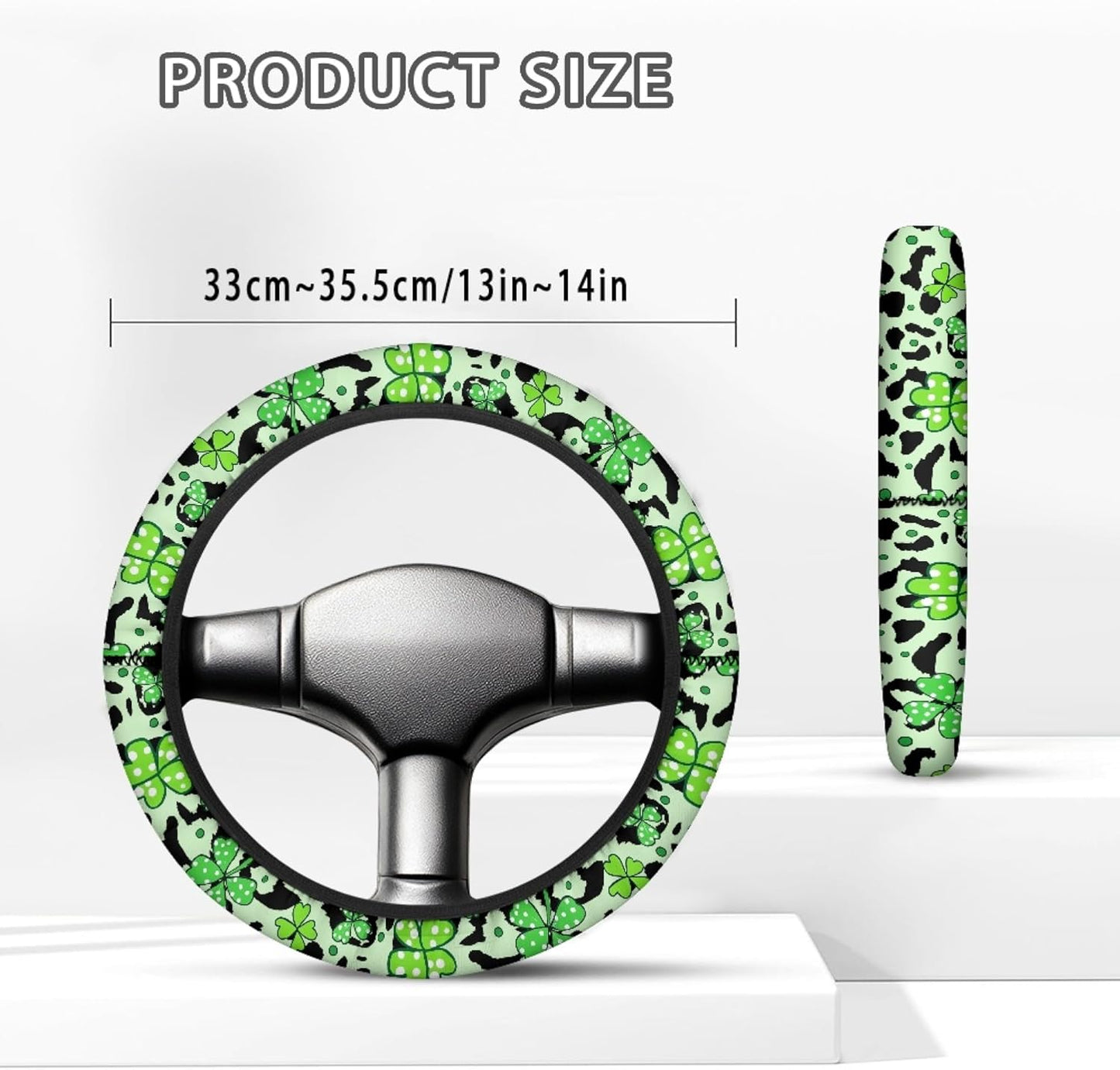 St. Patrick's Day Green Leaves Golf Cart Steering Wheel Cover, Polyester, 13-14 Inch, Universal Fit, Boat & Golf Cart