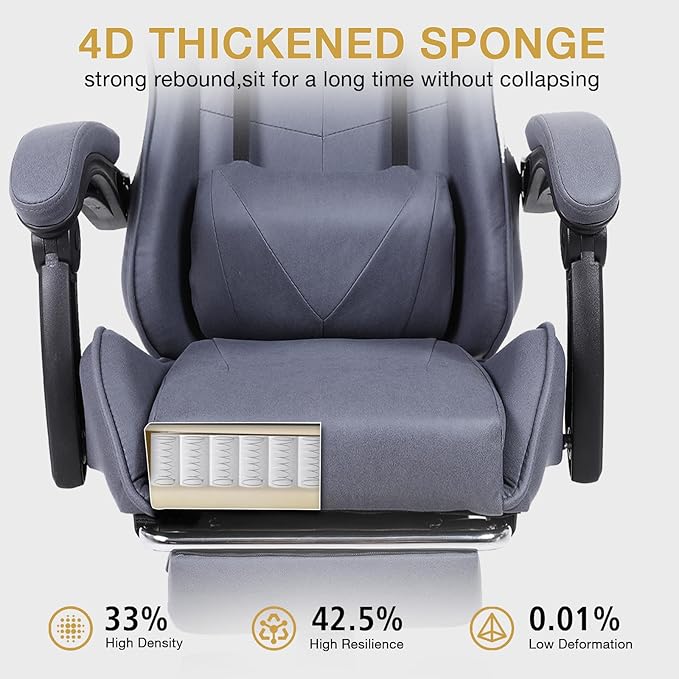 High-Back PC Gaming Chair Office Chair, Desk Task Chair Computer Racing Chair, PU Ergonomic Executive Swivel Rolling Chair with Lumbar Support for Women, Men (Grey)
