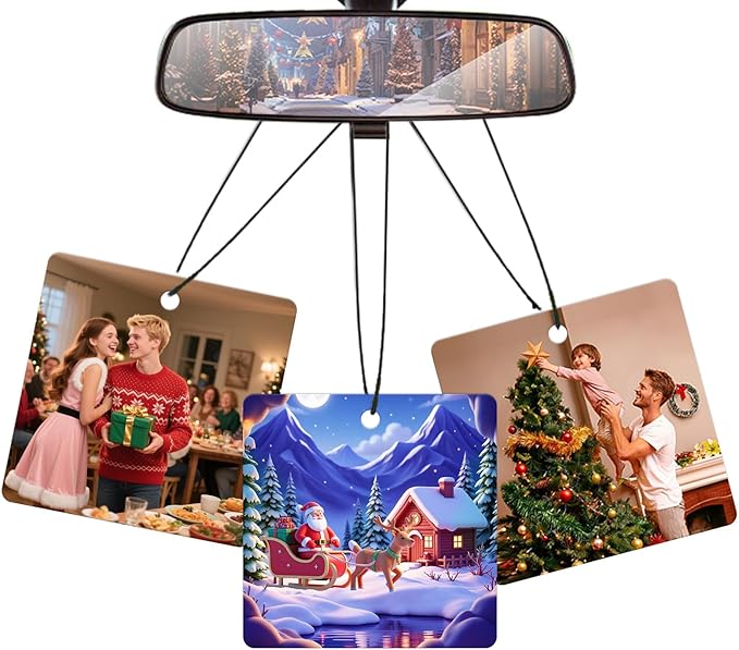 Personalized Double-Sided Car Air Freshener - Custom Photos & Text - 100% Natural Biodegradable Cotton - Long-Lasting Fragrance - 20+ Scents for Car, Home, Gifts
