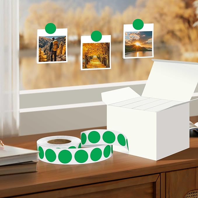 0.75 Inch 4 Rolls of 4000 Colorful Dots Sealing Stickers,3/4"Round Permanent Adhesive Color Coding Labels,Green Dots Stickers for Home Decorative, Storage Bins, Moving Containers & Organization