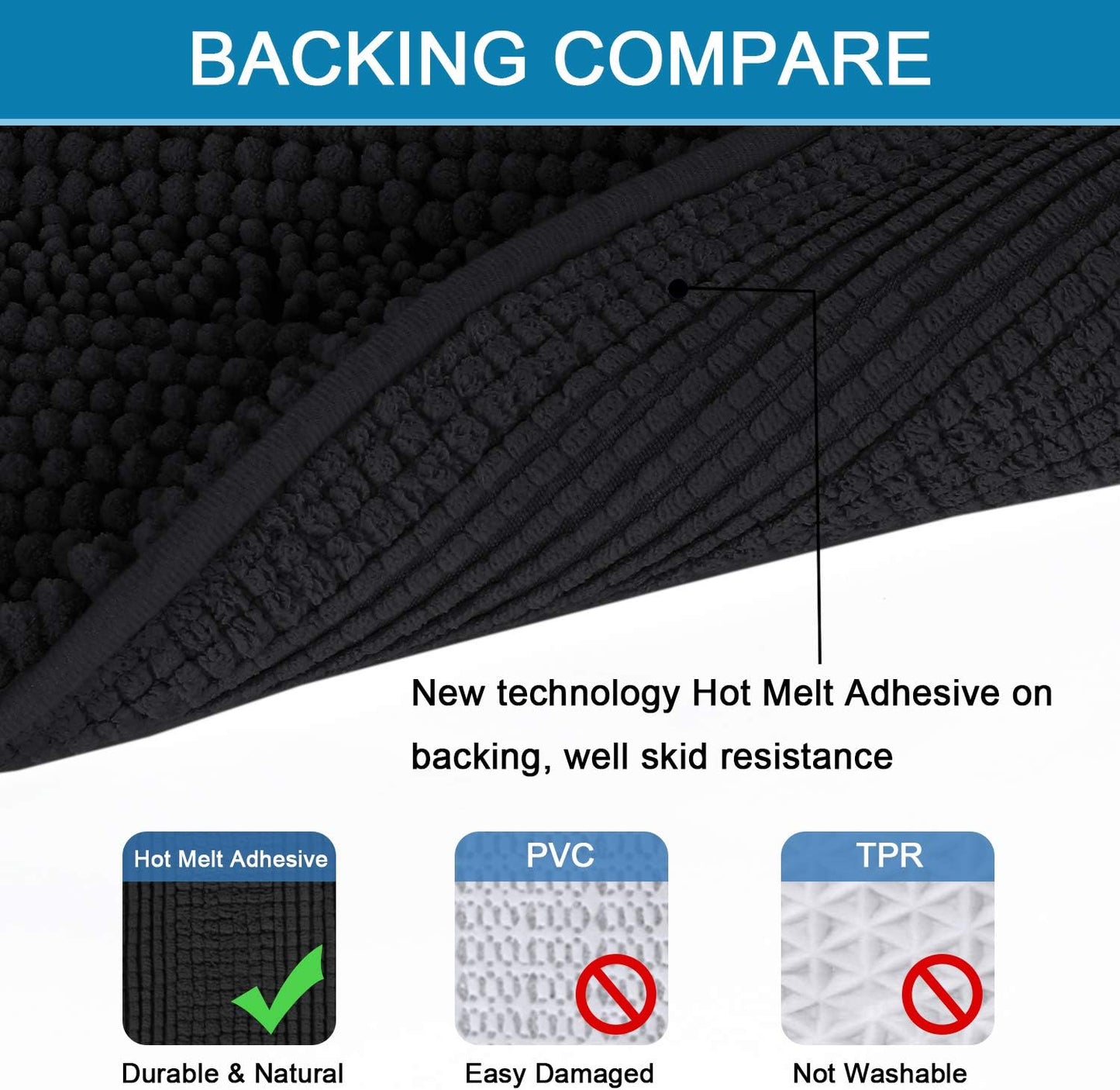 H.VERSAILTEX Bathroom Rugs Bath Mat Runner Rug Non Slip Kitchen Rug Extra Long Bath Rug Runners Oversized 59" x 20" Absorbent Washable Dry Fast Plush Area Rug for Bathroom/Bedroom - Black